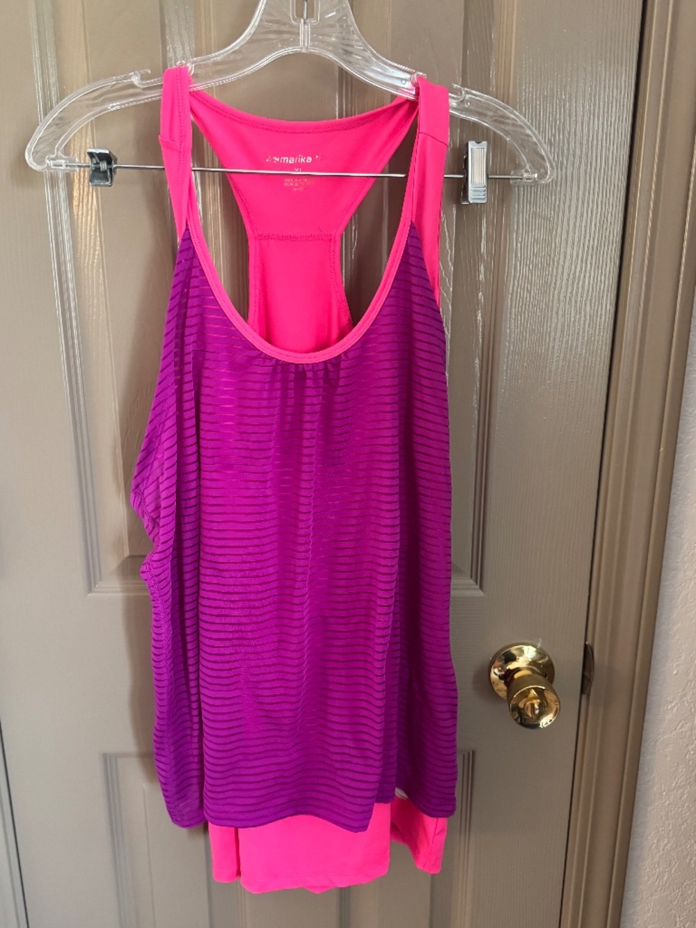 Marika 2 layer pink purple athletic tank top Sz XL
